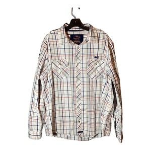 Disney‎ Twenty Eight & Main Plaid Long Sleeve Snap Button Shirt Patches Size XL